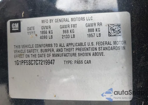 2012 Chevrolet Cruze 1Lt z USA, uszkodzony, nr VIN 1G1PF5SC7C7219947